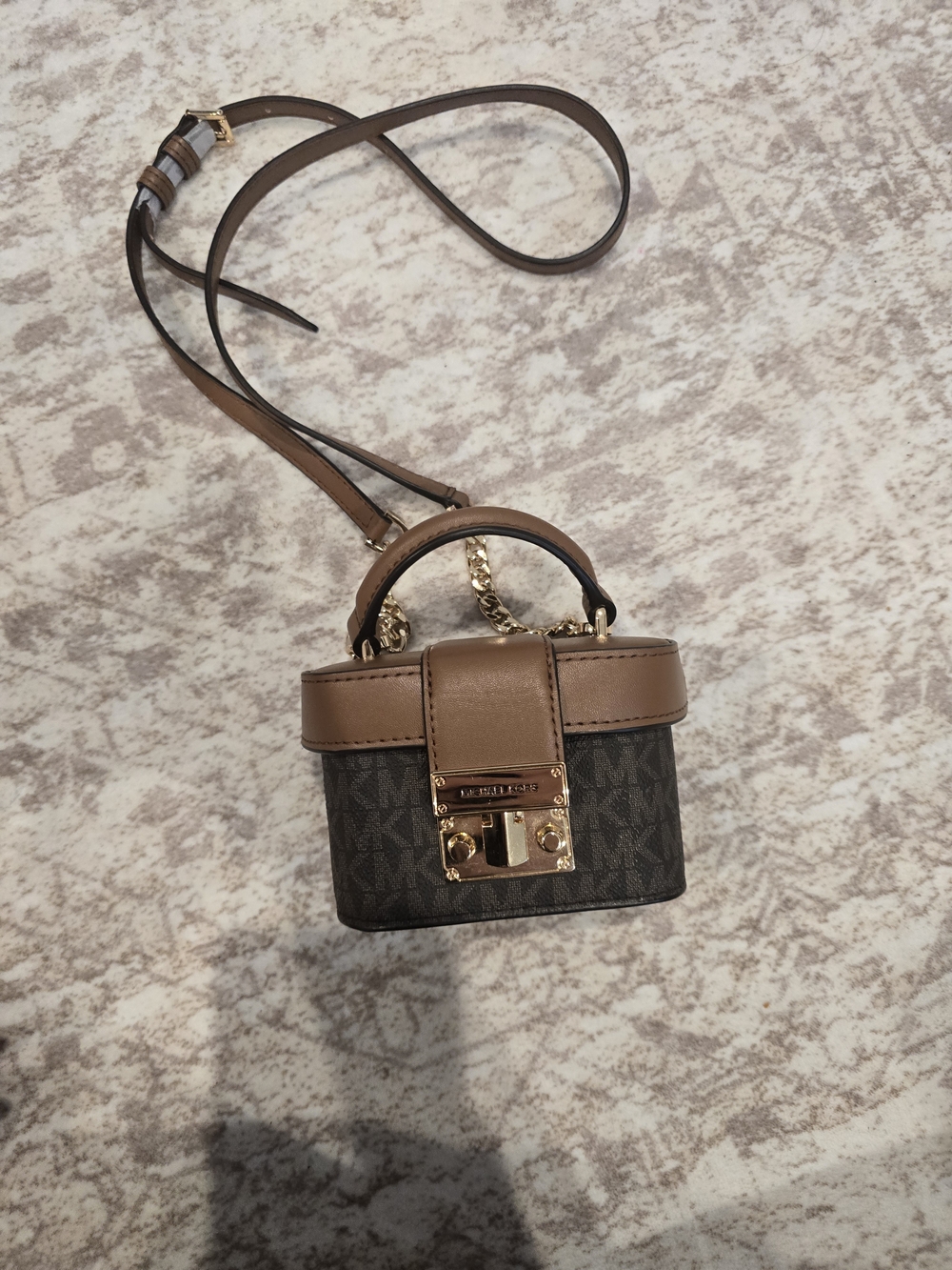 Michael Kors-inspired Brown Mini Crossbody Bag with Gold Hardware